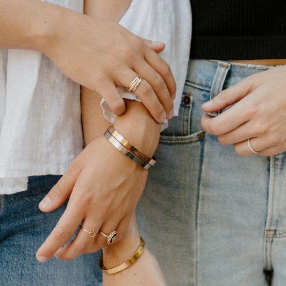 New Best Bitches Friendship Bracelet Cuff Set Brass